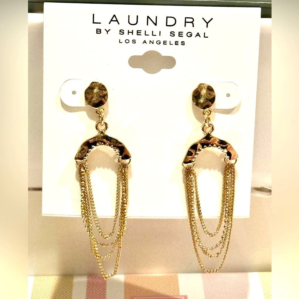 NWT Laundry by Shelli Segal Stunning Gold Swag Chain Dangle Drop Earrings 2"